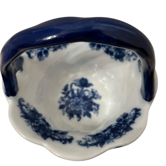 Blue and White Floral 6” Porcelain Basket - Picture 3 of 4